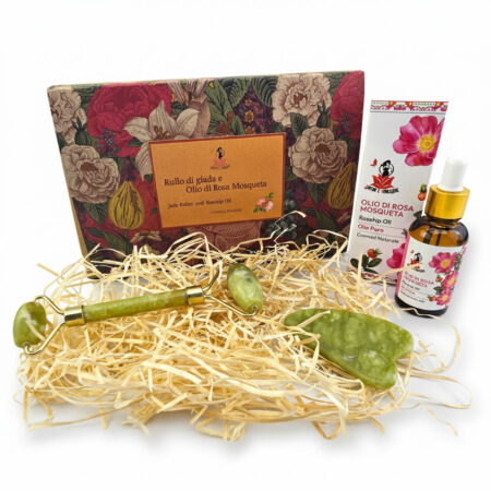 Box regalo Olio di Rosa Mosqueta con Roller di Giada e Gua Sha - Rigenerante e Rilassante